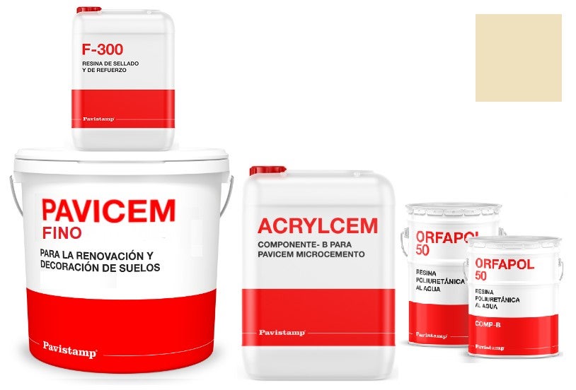 Kit microcemento 8 m2 bicomponente para paredes de yeso o pladur - polureteno mate-blanco hueso