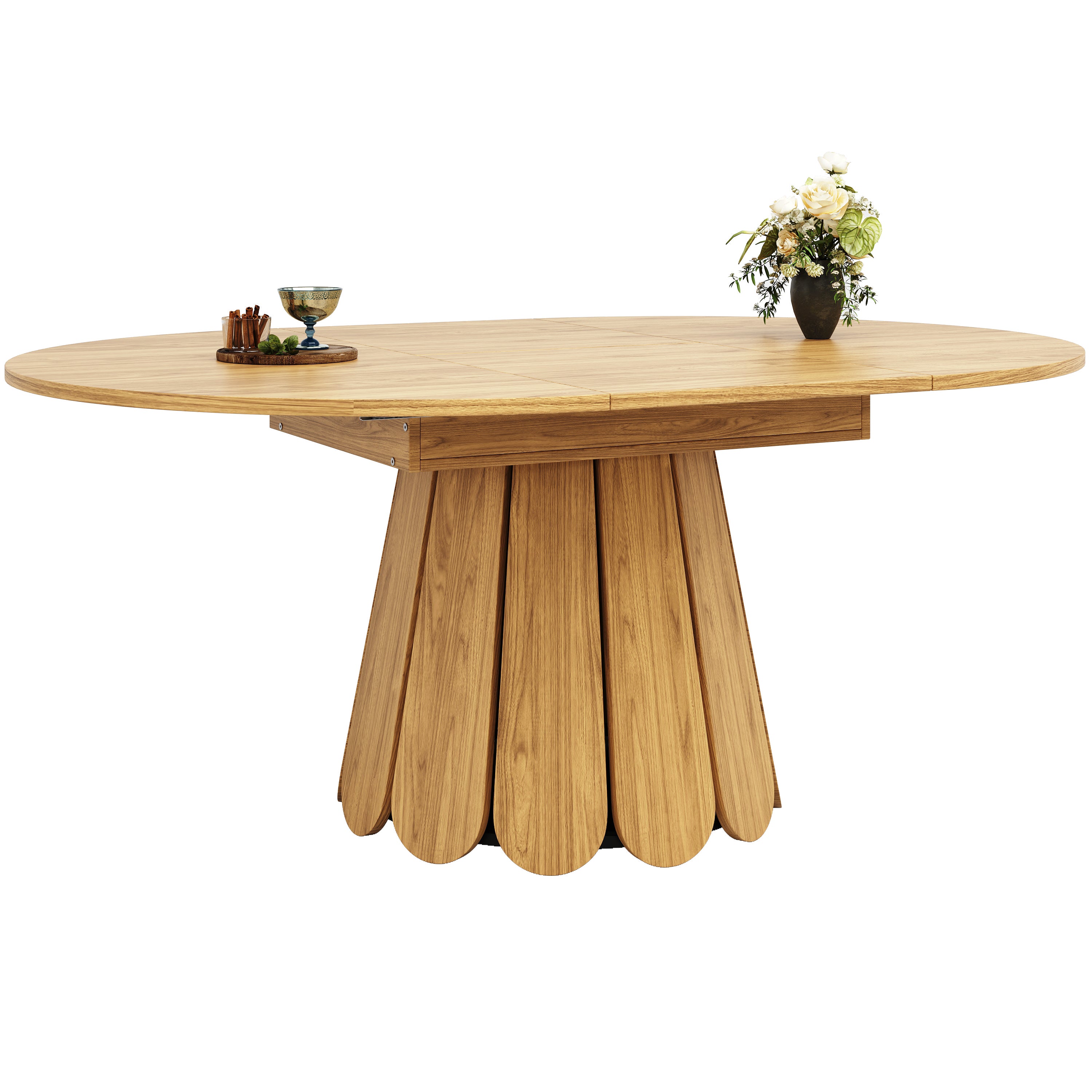 Table à manger ronde extensible en ovale - 118(158) x 118 x 76.8 cm - MDF - Couleur bois - 9