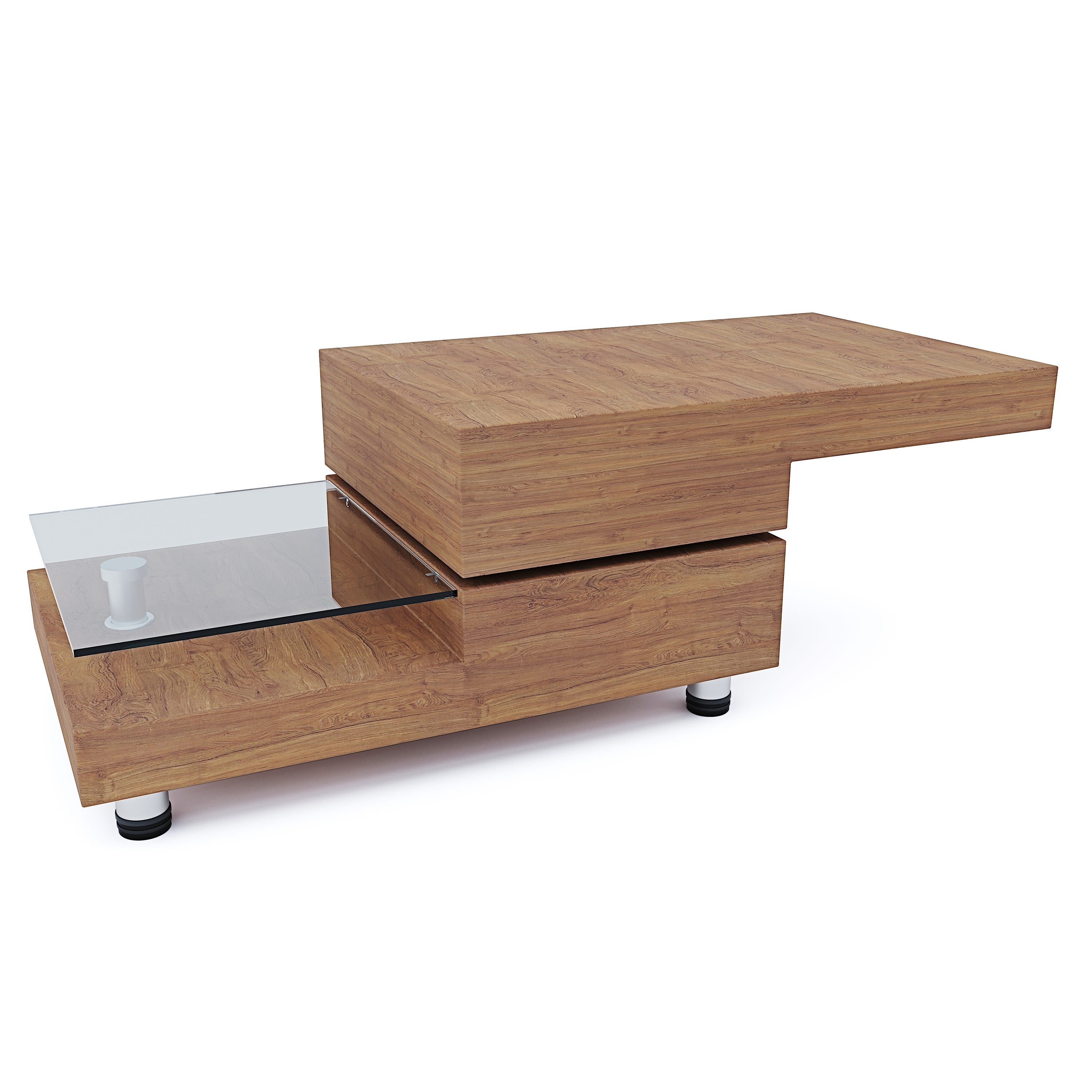 Tavolino Da Caffè Mango II Effetto Rovere - Con Ripiano In Vetro, 100x46x60 Cm - Foto 4