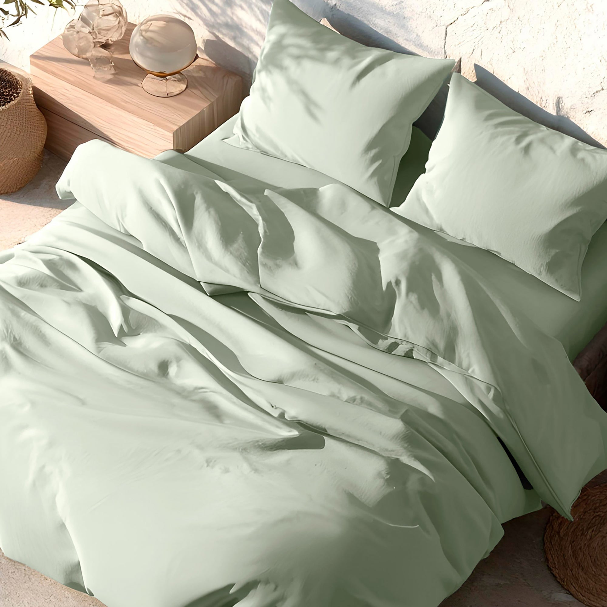 Copripiumino tinta unita 100% cotone + federe 260x240 + 2 (50x90) cm colore Acqua - 4