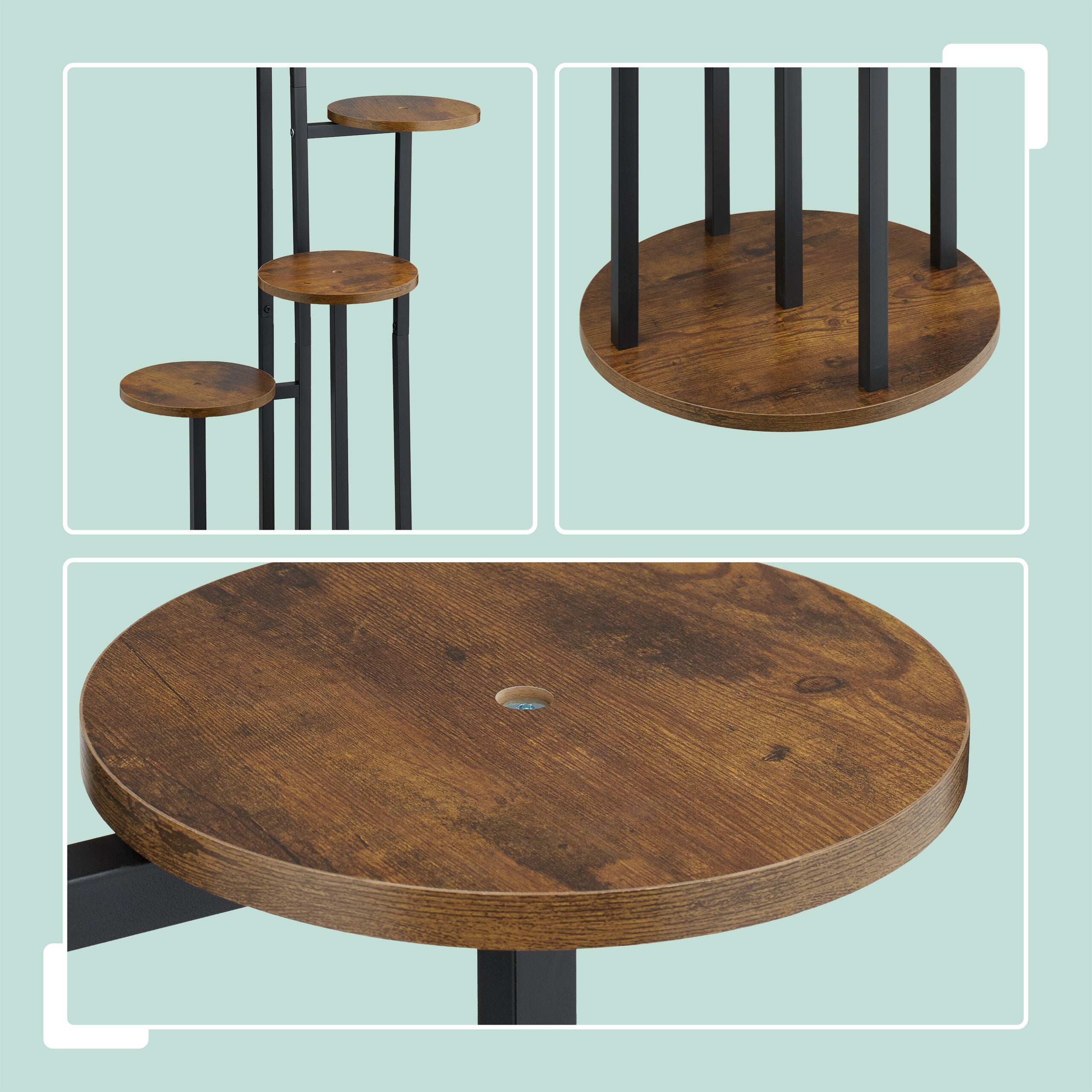 Étagère à plantes, 5 emplacements, fer et MDF, H x L x P : 118,5 x 58 x 58 cm,noir et marron, RELAXDAYS - 5