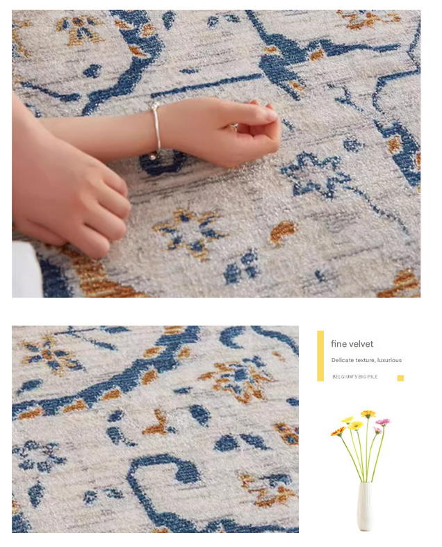 Tapis de salon antidérapant, lavable, style bohème vintage, doux, pour chambre, salle à manger, bureau (120 x 160 cm) - 7