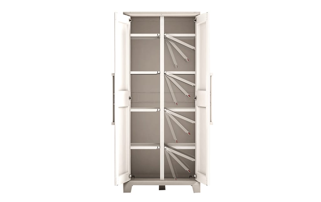 Armoire à balais en polypropylène, beige L 80 x H 180 x P 45 cm, 2 portes intérieur/extérieur - 9