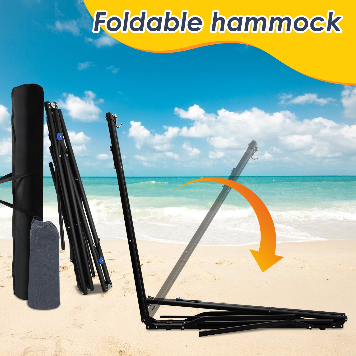 Hamac avec armature, hamac d'extérieur, poteau de hamac, chaise suspendue, gris foncé, jusqu'à 150 kg, support de hamac et toile - 5