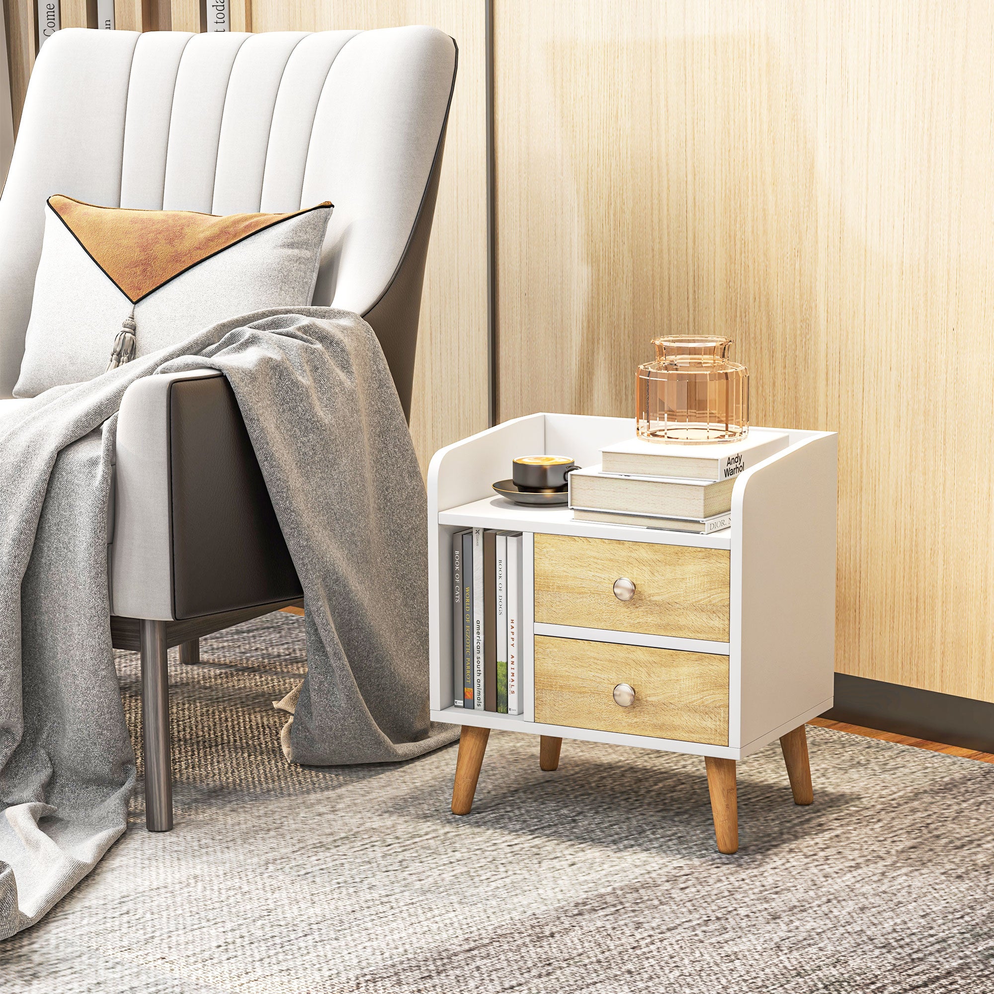 Mesita de noche Homcom blanco 43x30x49 cm tablero de partículas - 5