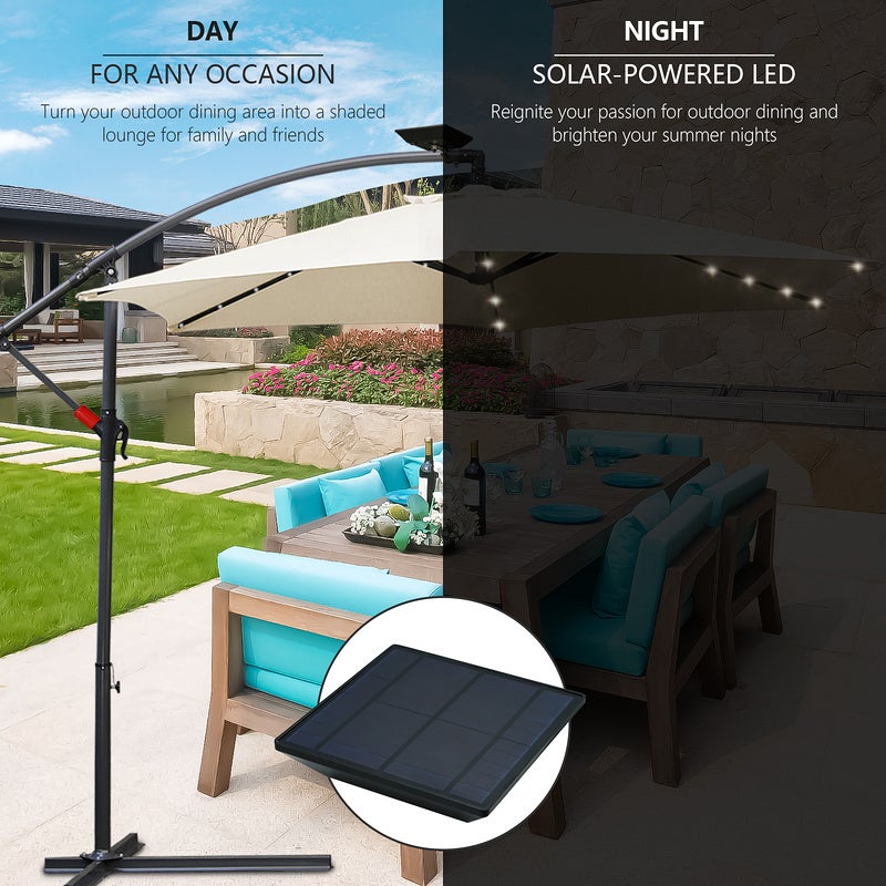Parasol avec LED Grand Parapluie avec manivelle 360-Grad Drehbar um 360° drehbar pour terrasse, balcon Sonnenschutz, Beige - 5