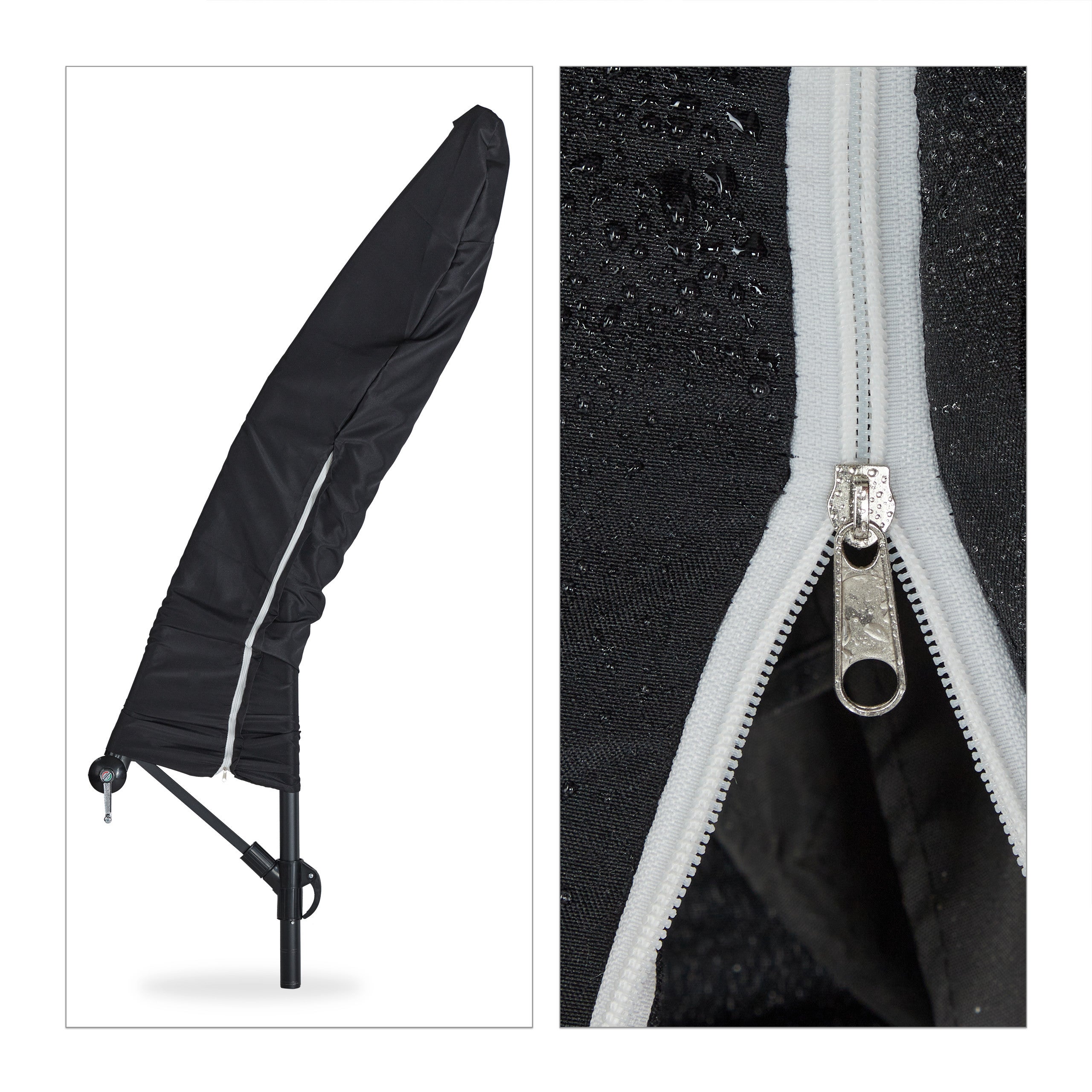 Parasol de jardin déporté, manivelle, ∅ 300 cm, housse de protection, inclinable, stable, XXL, socle, gris, Relaxdays - 9