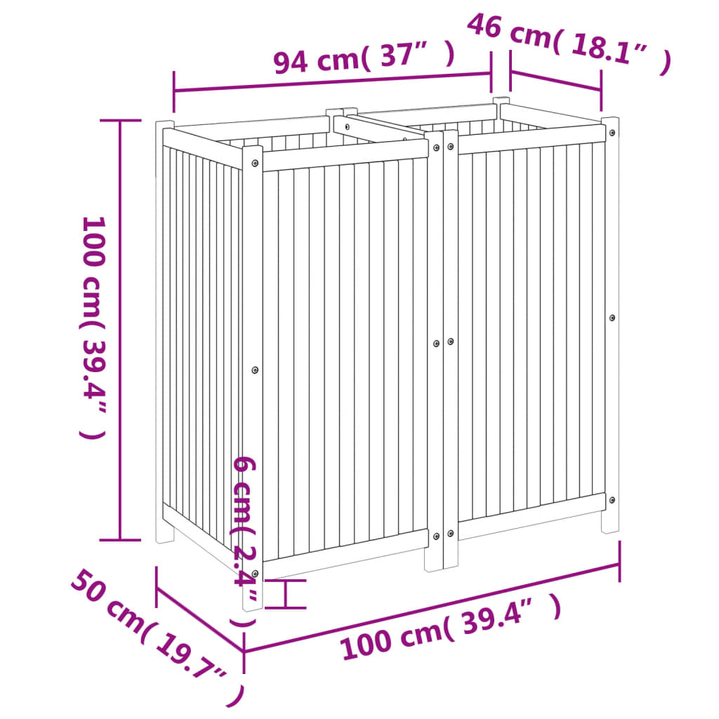 vidaXL Jardinière avec doublure 100x50x100 cm bois massif d'acacia - 9