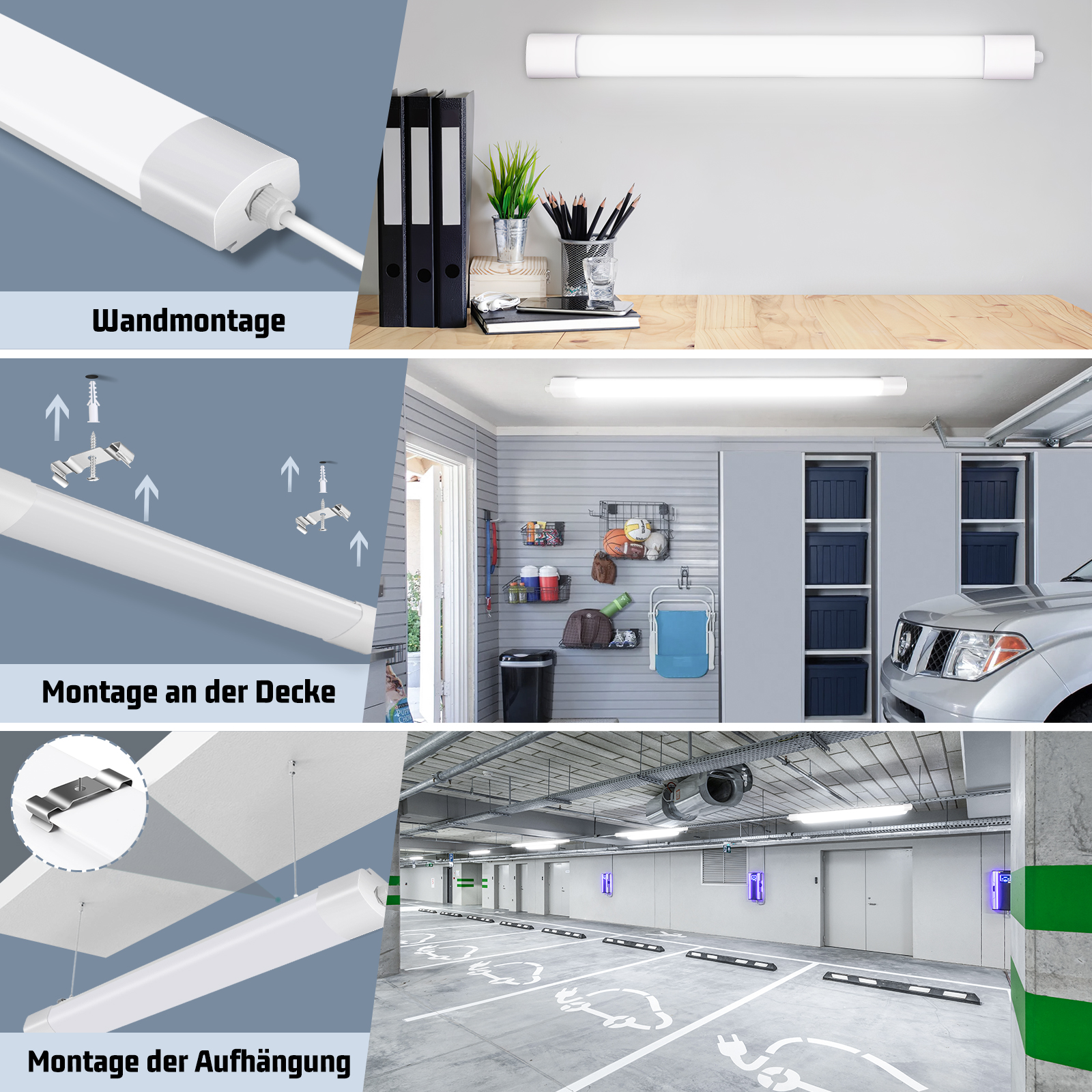 LOVHAUS Listwa LED Garaż Wodoszczelna IP65 L.60cm 110lm/W 4000K, Listwa LED PC Biała Do Piwnicy Biura Magazynu