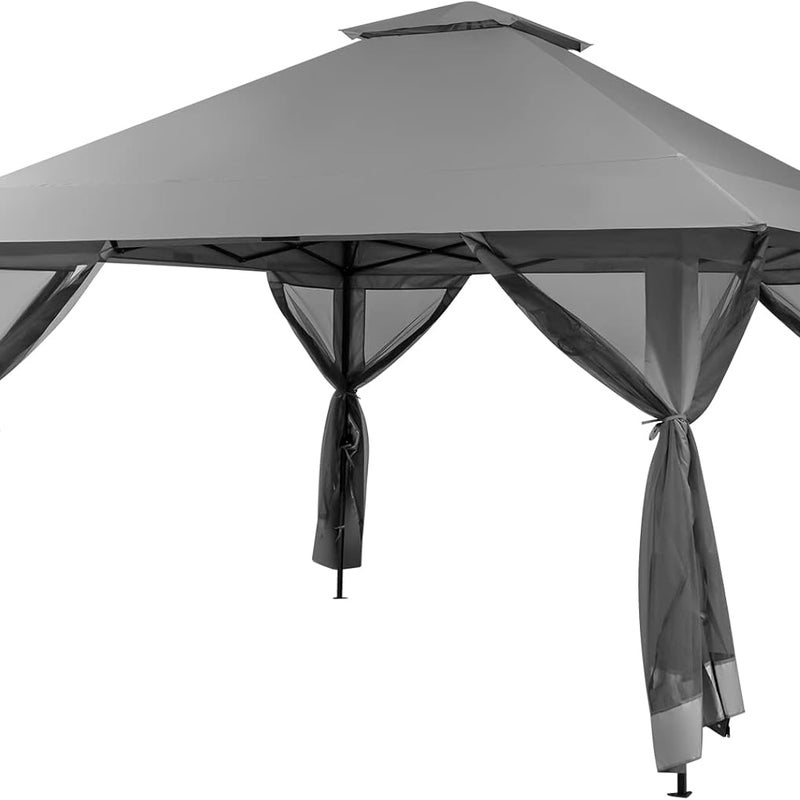 Altana Ogrodowa 4x4 m Składana z Podwójnym Dachem i Regulowaną Wysokością, Pawilon Ogrodowy z Zdejmowanymi Ściankami Bocznymi (Szary)