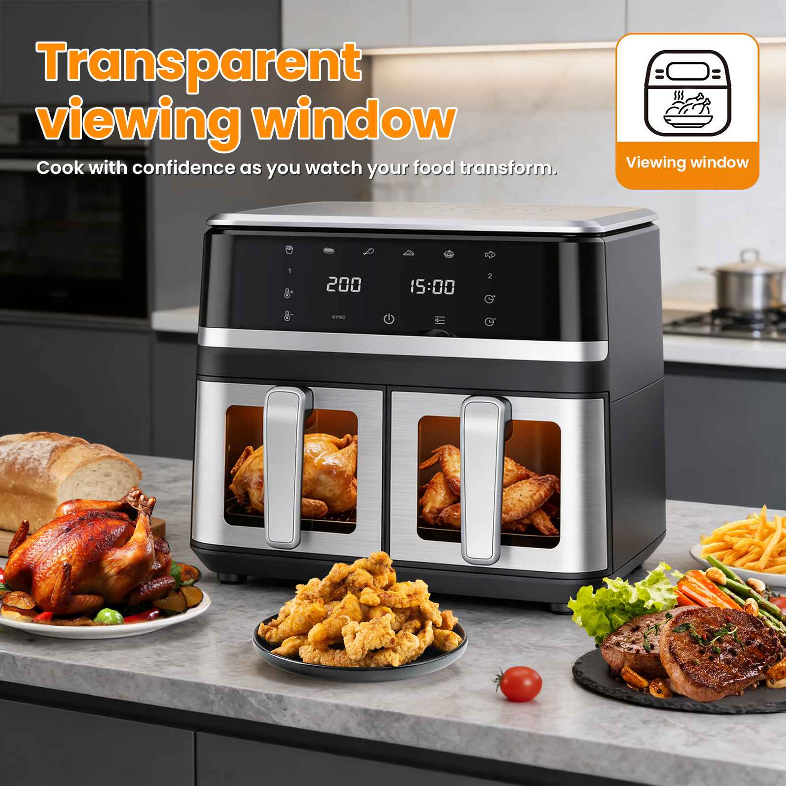 Friteuse à air 9L double compartiment écran tactile 12 programmes rapide saine famille - 7