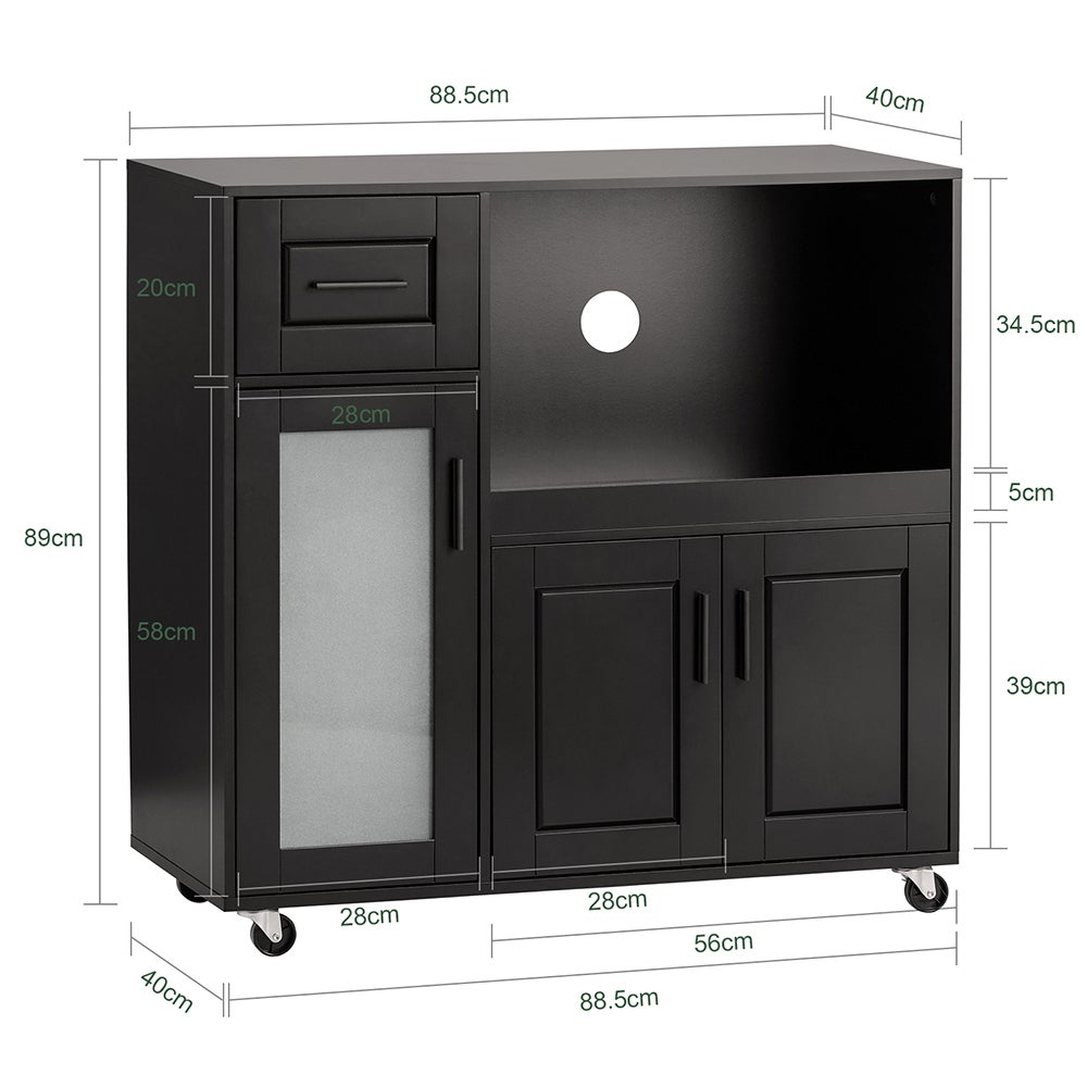 SoBuy FSB78-SCH Meuble Micro-Ondes Buffet Commode sur roulettes avec 3 Portes, 1 Tiroir, 1 Compartiment, pour Cuisine, Salle à Manger, Salon - 3
