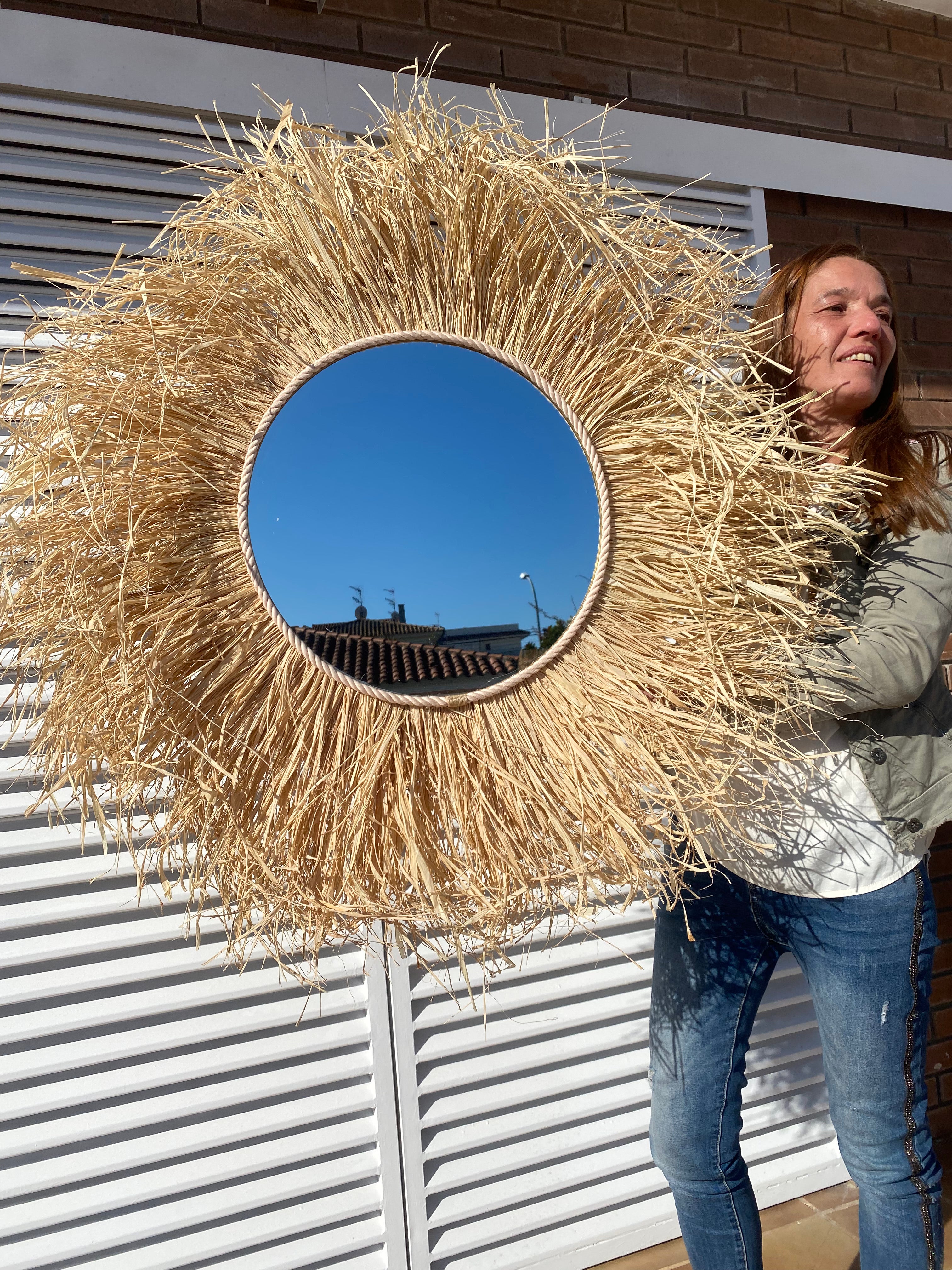 Okrągłe lustro ścienne z rafii - MIRROR RAFFIA Ø całkowita 90 cm - 7