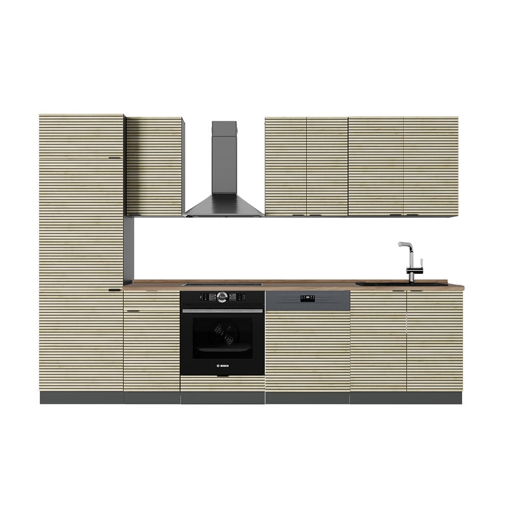 Vicco Aneks kuchenny Fame-Line, Panel dębowy/antracyt, 300 cm , BP Dąb