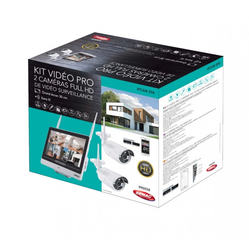 SEMAC Kit 2x Cameras PRO Vidéo Surveillance Full HD 1080p avec Ecran 10