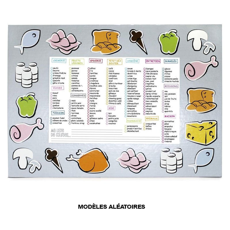 Tableau - Mémo - Liste de courses - Aimanté - A fixer sur le frigo - Feuilles détachables - 2
