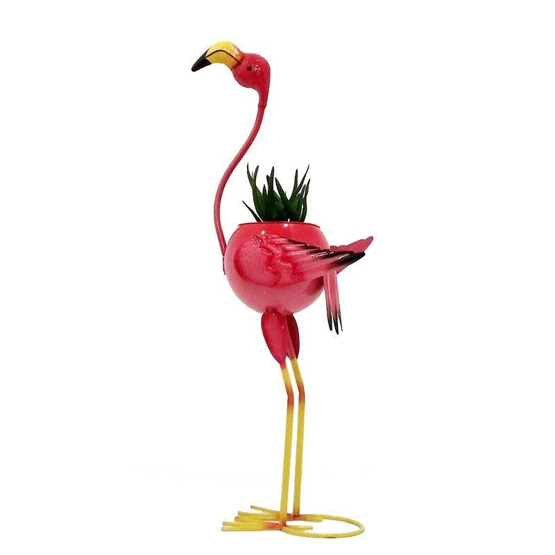 Figura decorativa flamingo pentru gradina, Flippy, cu suport pentru plante
