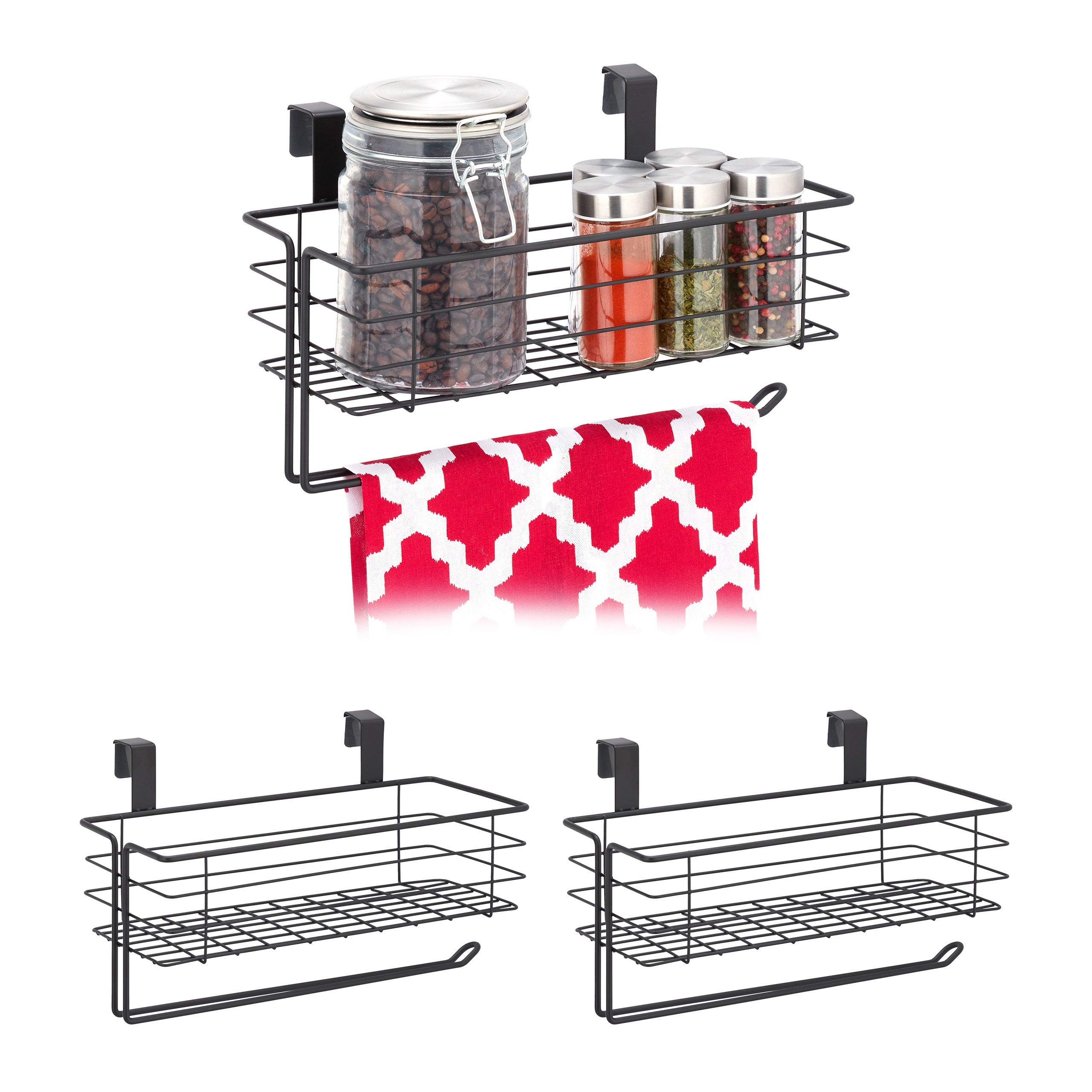 Lot De 2 Paniers Suspendus En Métal Noir - Pour Placard, Étagère, Bureau - Gain De Place Sans Perçage - 8