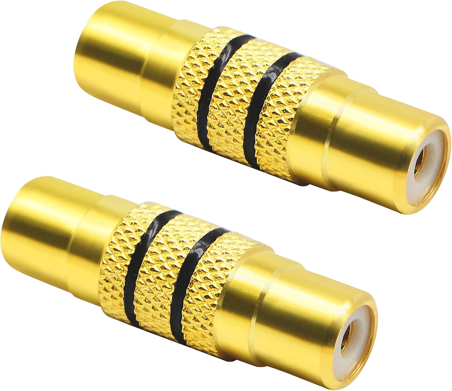 Pozłacany adapter audio/wideo RCA żeński na RCA żeński, czarne kółko RCA, 2 sztuki