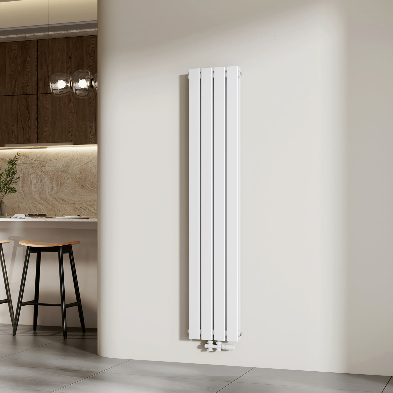 EMKE Grzejnik Stalowy Podwójny Pionowy 889W, 160x30,4 cm, 4 bar, do 12 m² – Biały