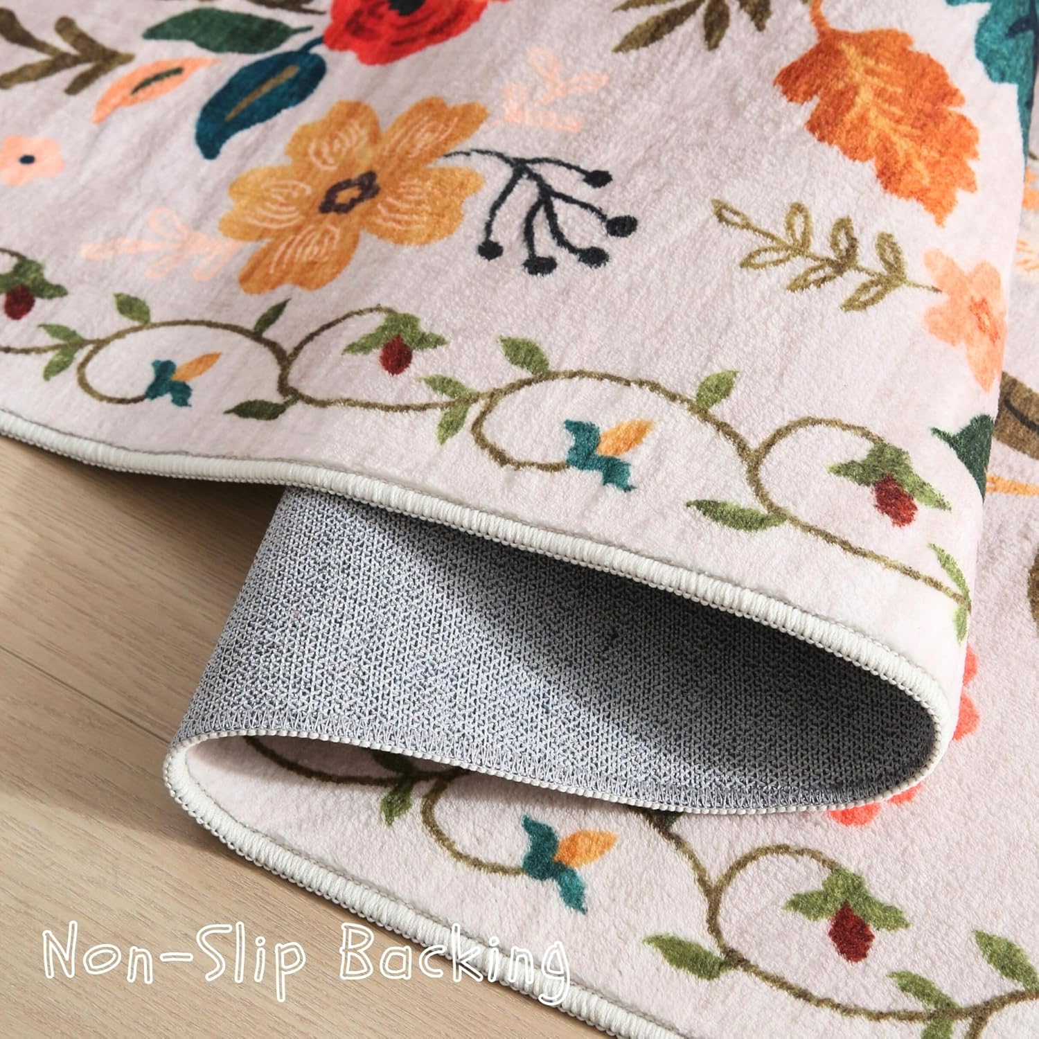 Tapis d'entrée 60x90 cm, lavable en machine, motif floral bohème, antidérapant, à poils courts, idéal pour l'entrée, la cuisine, la porte d'entrée - 3