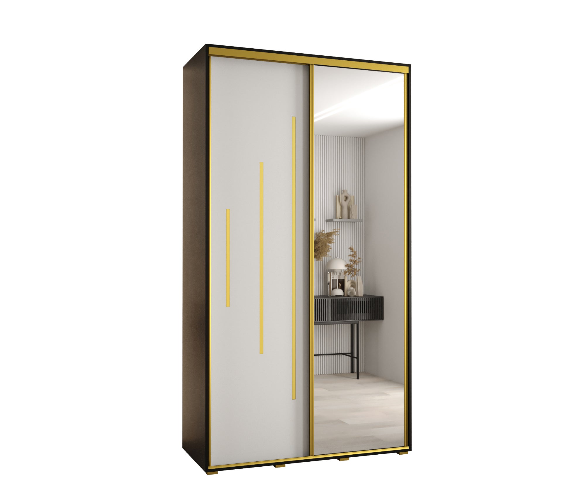 Szafa przesuwna z lustrem wysoka Davos 13 130 x 45 x 235,2 cm czarny + biały + u. złoty - Abiks Meble
