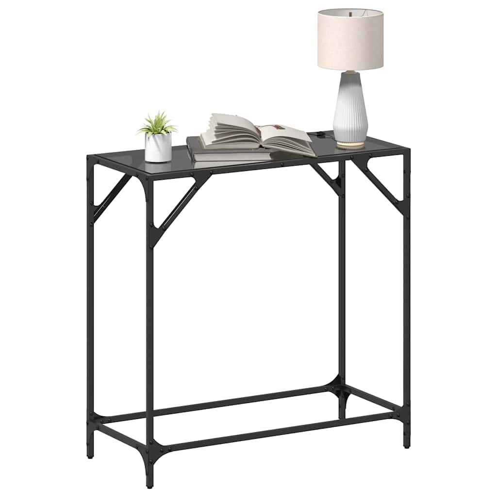 Tavolino Consolle con Piano in Vetro Nero 80x35x81cm in Acciaio vidaXL - 4