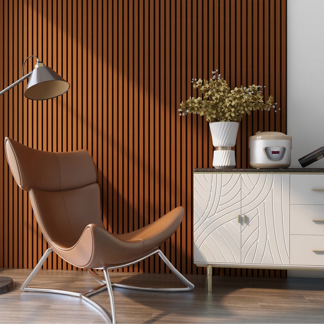 Set di 4 Pannelli Fonoassorbenti Isolamento Acustico per Parete e Soffitto Pannelli in Feltro Acustico PET con Listelli in MDF - colore Teak