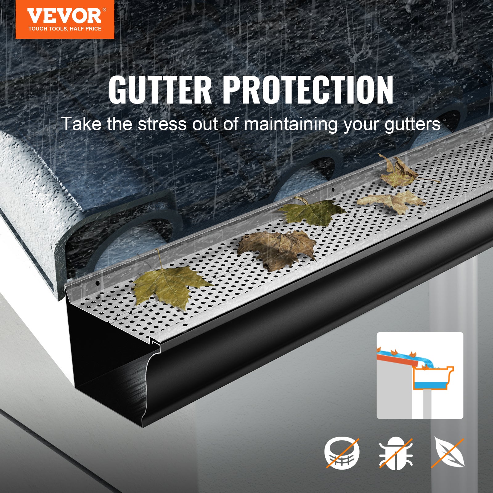 Grille de Protection Gouttière VEVOR 127 mm Pare-feuilles pour Gouttières Aluminium 13PCS Longueur Totale 15,9 m Trou 4mm Épaisseur 0,5mm Anti-feuille - 2