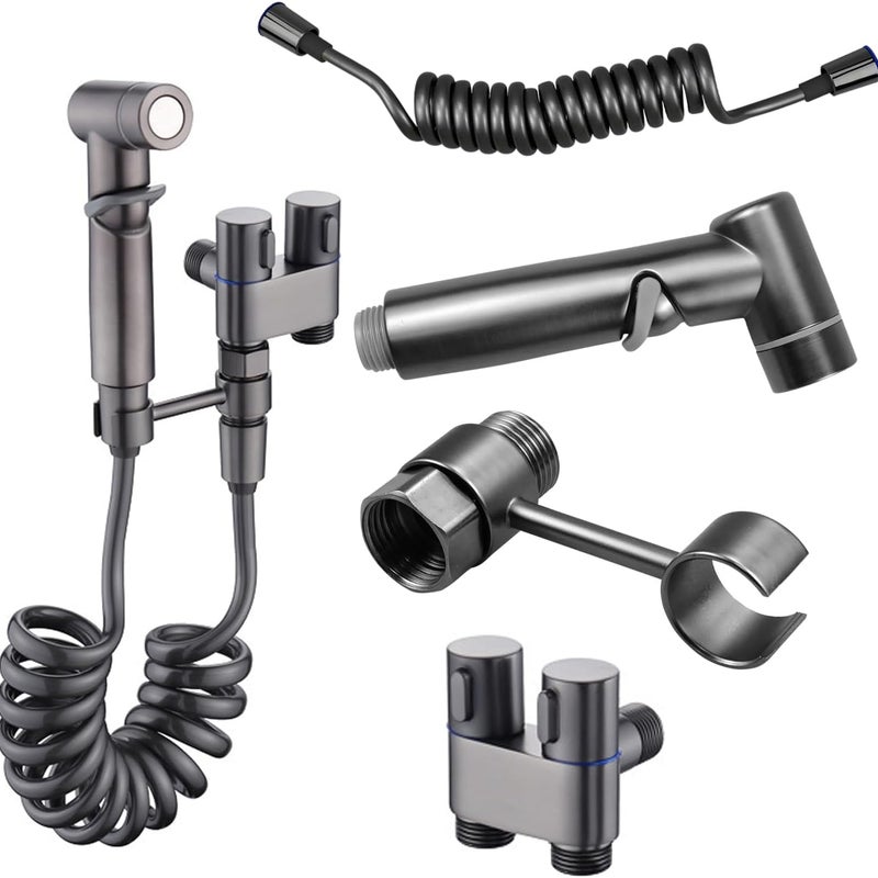 Zestaw natryskowy do toalety z 3-drożnym zaworem mosiężnym i kurkiem odcinającym - Szary zestaw natryskowy do bidetu i toalety, odpowiedni do łazienek