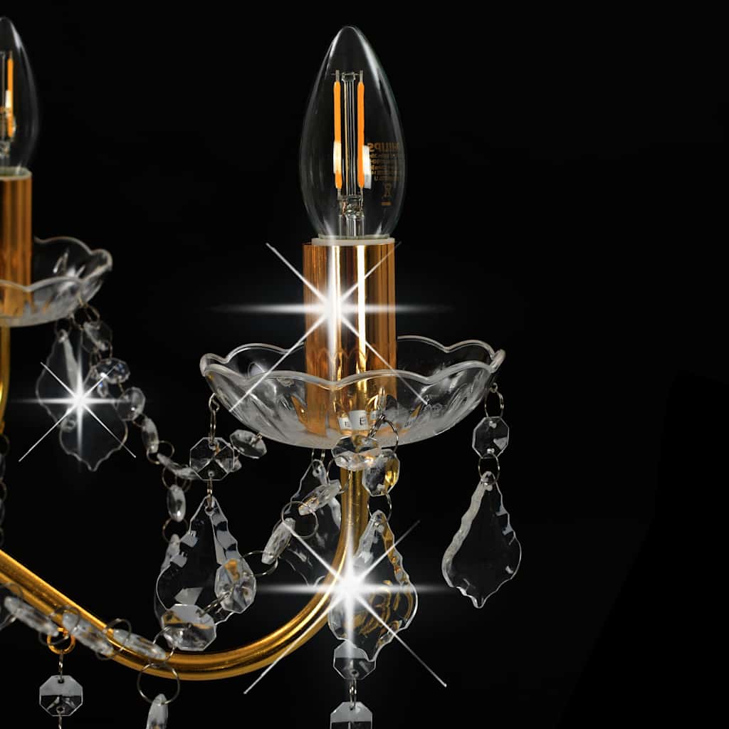 vidaXL Lustre avec perles de cristal Doré Rond 6 x E14 - 6