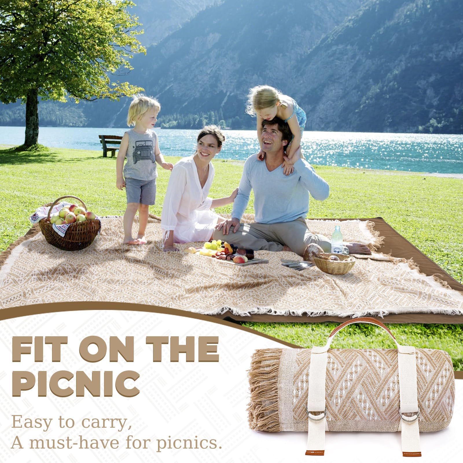 Manta De Picnic Impermeable 200x200 Cm - Alfombra Plegable Para Playa, Camping Y Parque, Fácil De Limpiar, Para 4-8 Personas, Con Asa De Transporte