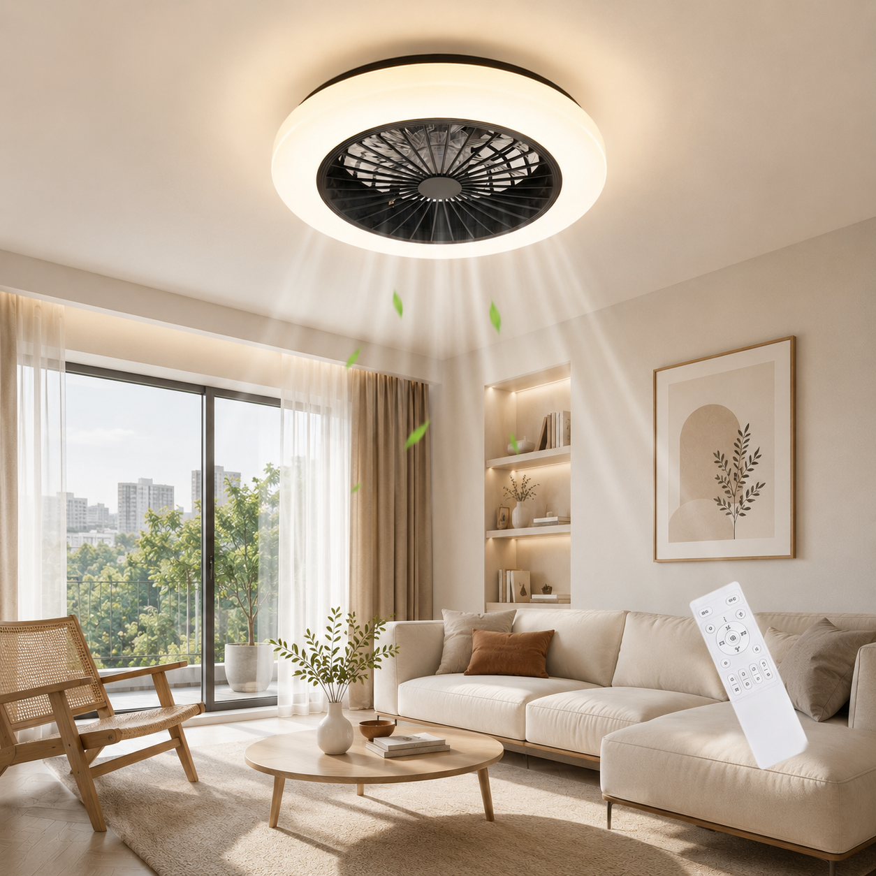 NETTLIFE Lampowentylator LED 40W Cichy z Pilotem, Ściemnialny, 6 Prędkości, Timer, Nowoczesna Lampa Sufitowa do Salonu i Sypialni