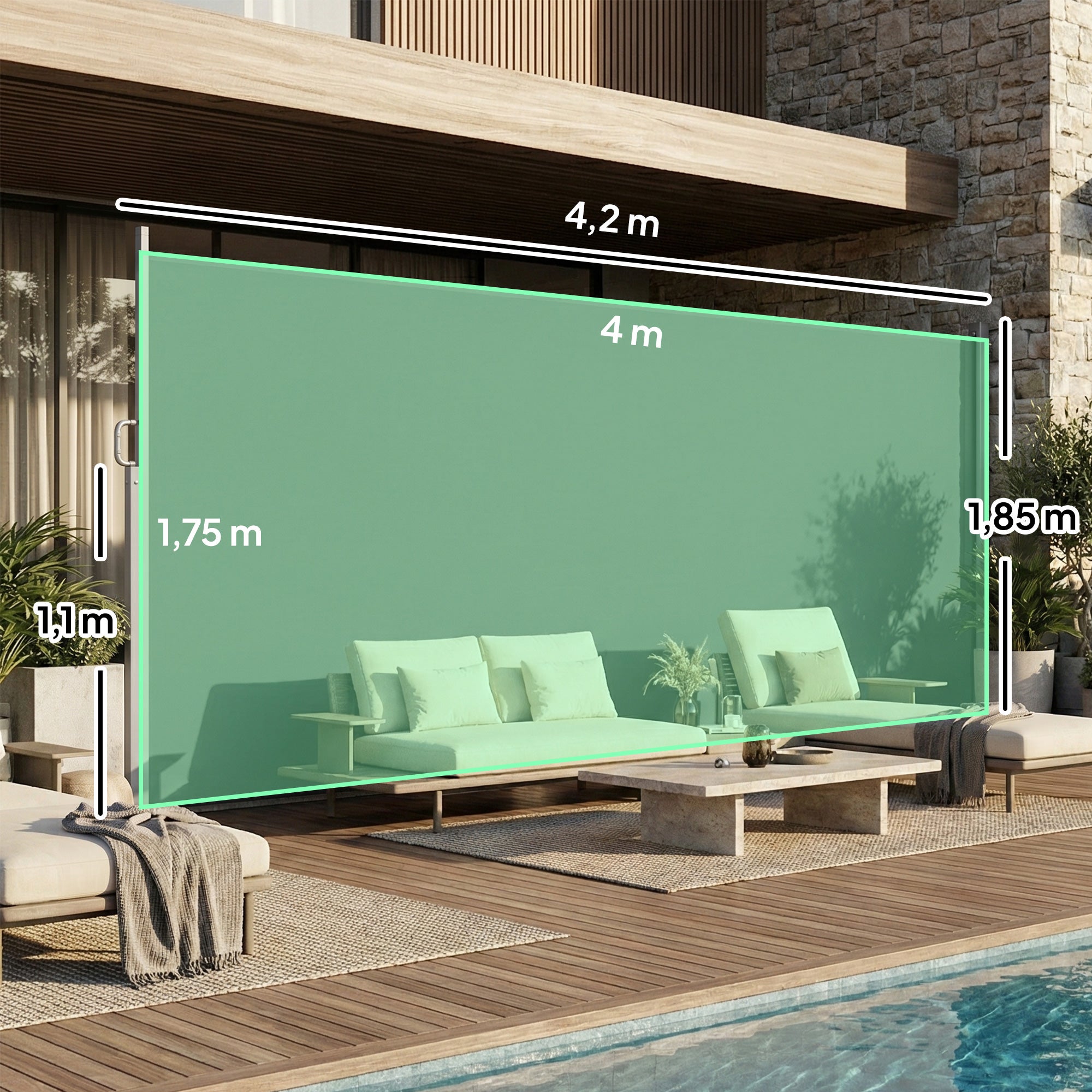 Toldo lateral extensível tela privacidade exterior hidrófugo UV50+ 420x185cm cinza escuro - 5