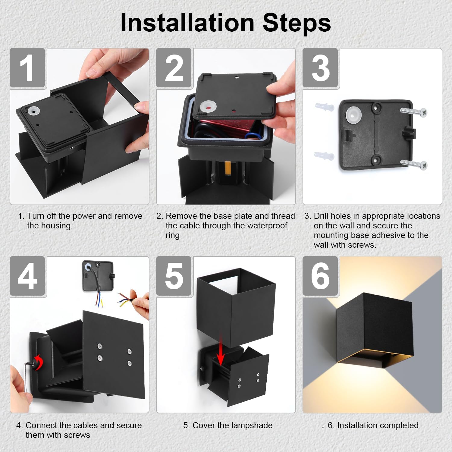 4 Pack Applique Murale Interieur/Exterieur 12W Avec Angle de Faisceau Réglable LED 3000K Blanc Chaud,Noir - 5