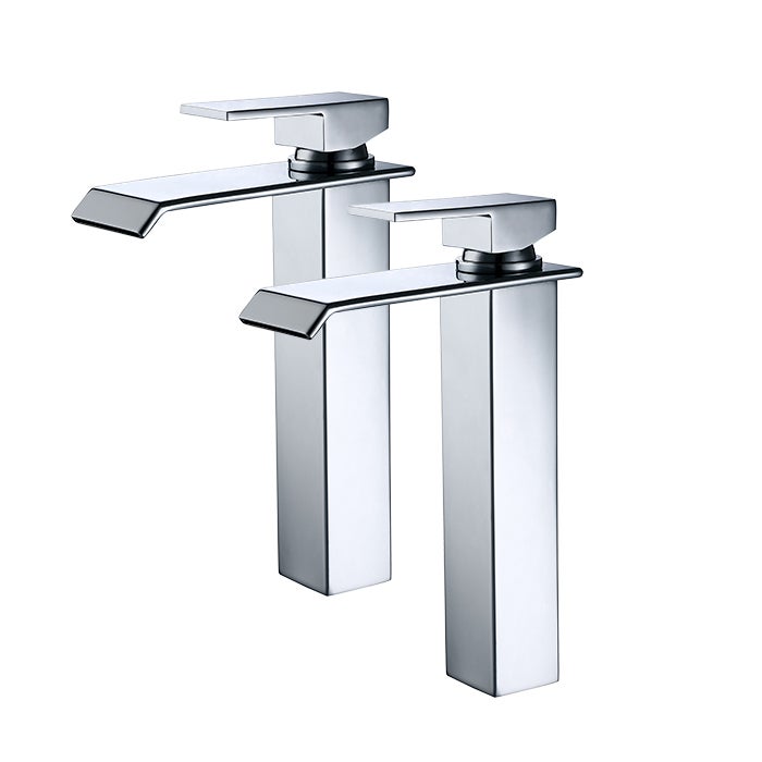 2x Kaskadowe baterie łazienkowe z wysoką wylewką Chromowane baterie umywalkowe o nowoczesnym designie
