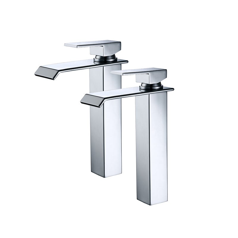 2x Kaskadowe baterie łazienkowe z wysoką wylewką Chromowane baterie umywalkowe o nowoczesnym designie