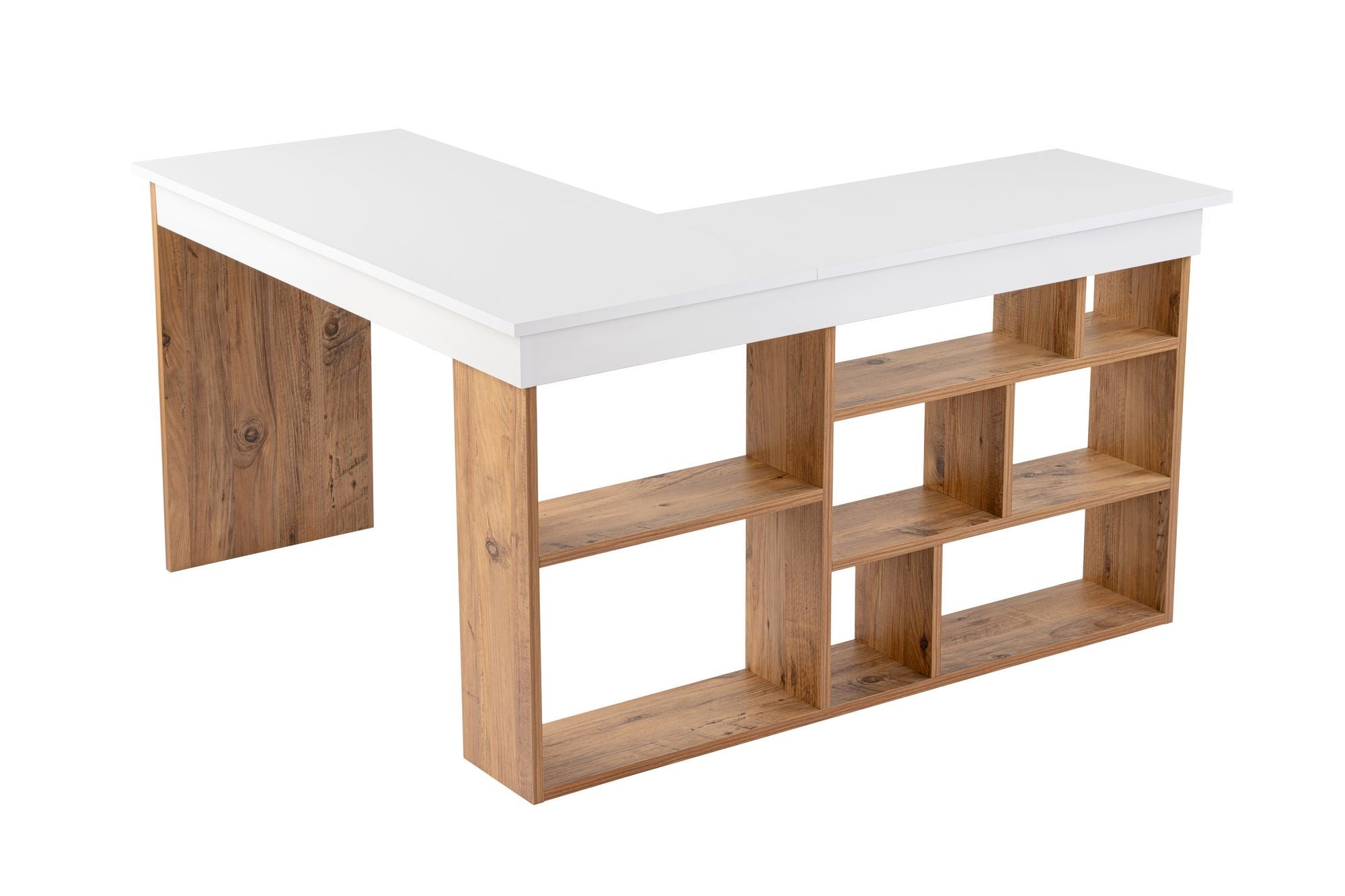 Bureau d'angle avec étagères 130x120x71,8 cm décor chêne et blanc - 5