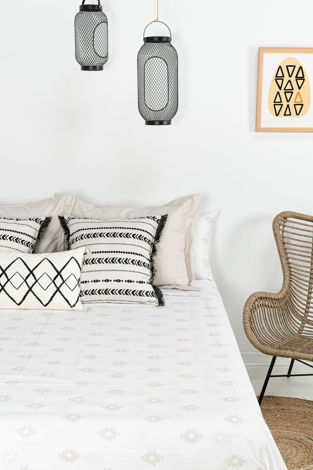 Juego sábanas estampadas kilim beige - cama 200 (2 funda almohada 45x