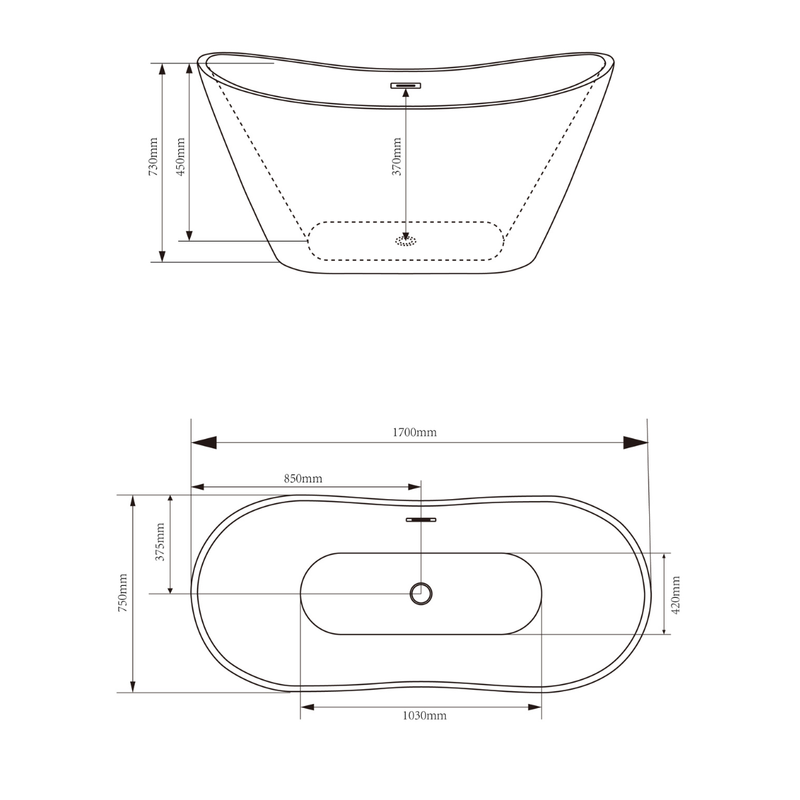 Baignoire îlot avec vidage – 170 x 75 cm – Blanc brillant – FIORELLA - 7