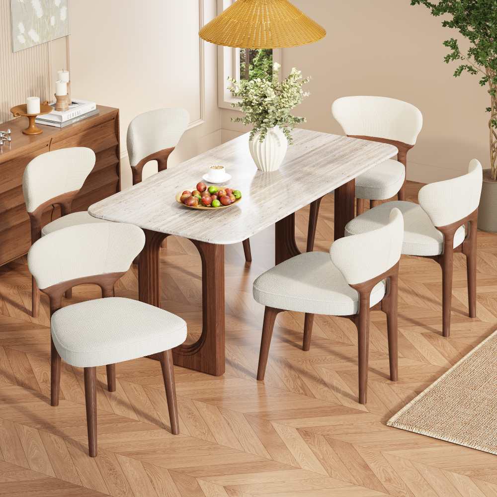 Lot de 4 chaises de salle à manger moderne bois massif tissu chenille beige clair, confortables, respirantes, pour salon, cuisine, café - 3