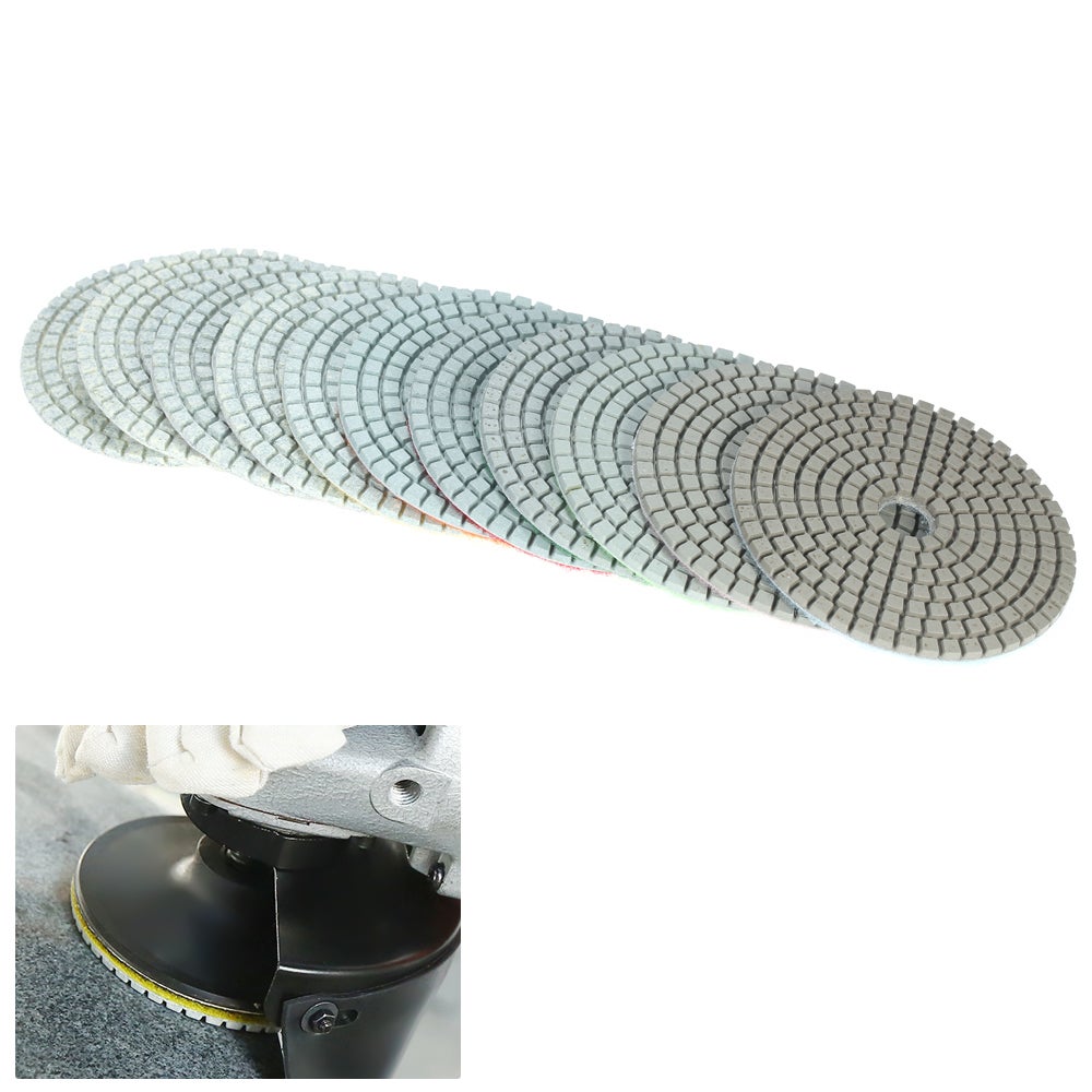 Lot de 11 disques de polissage diamant 4 pouces avec support, pour granit, marbre, pierre, carrelage, céramique et béton - 9