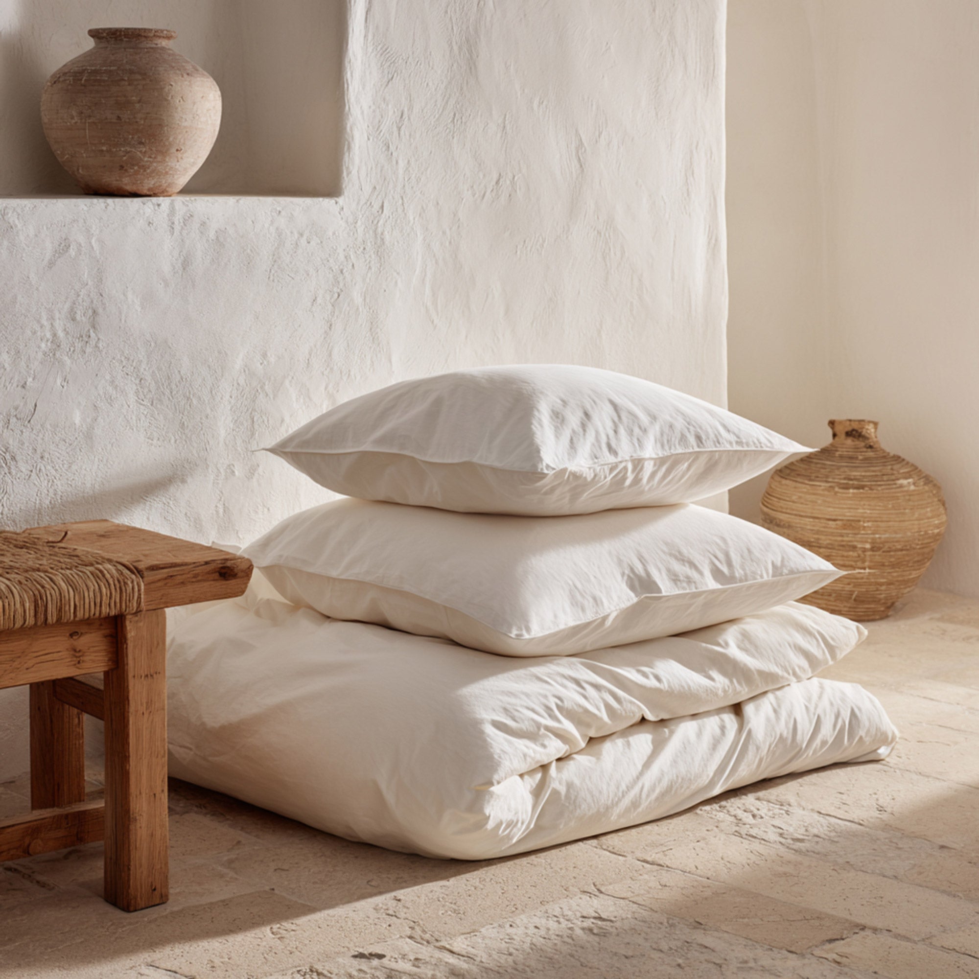 Copripiumino tinta unita 100% cotone + federe 260x240 + 2 (50x90) cm colore Bianco - 5