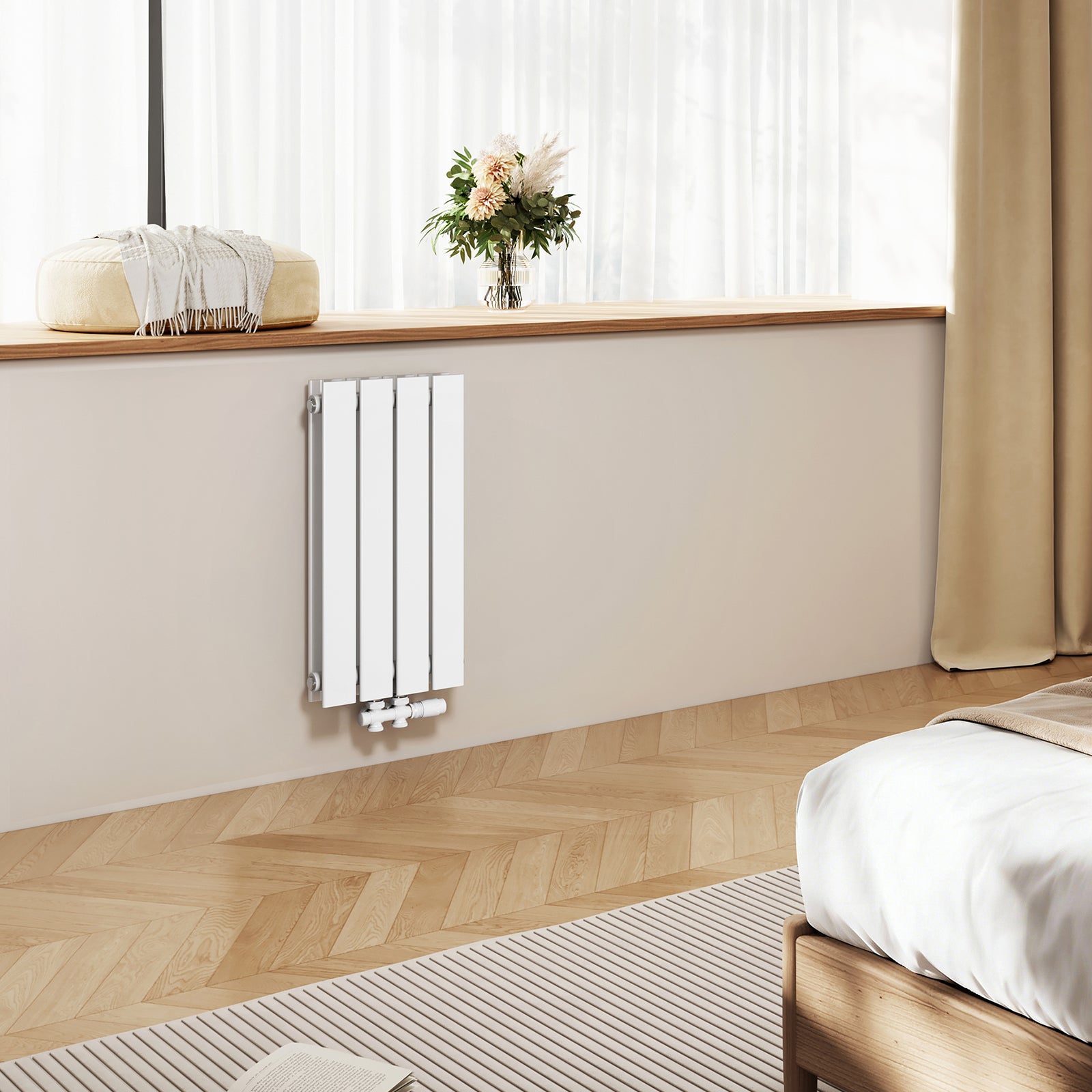 EMKE Radiateur eau chaude en acier 60x30cm 327W Radiateur plat Double couche connexion centrale Montage mural, Blanc - 7