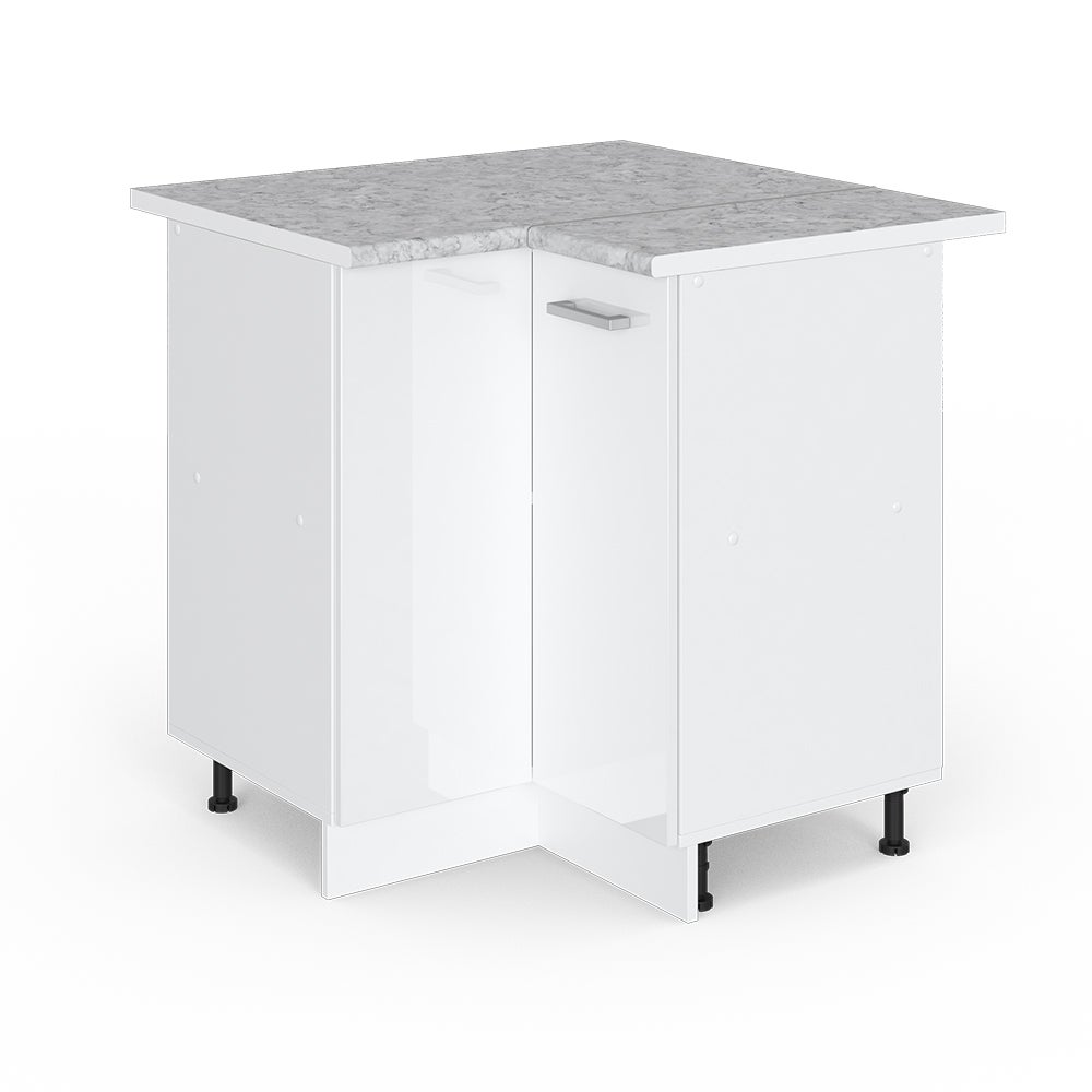 Vicco Uniwersalna szafka narożna R-Line, Biały wysoki połysk, 75.6 cm z drzwiami, z blatem roboczym
