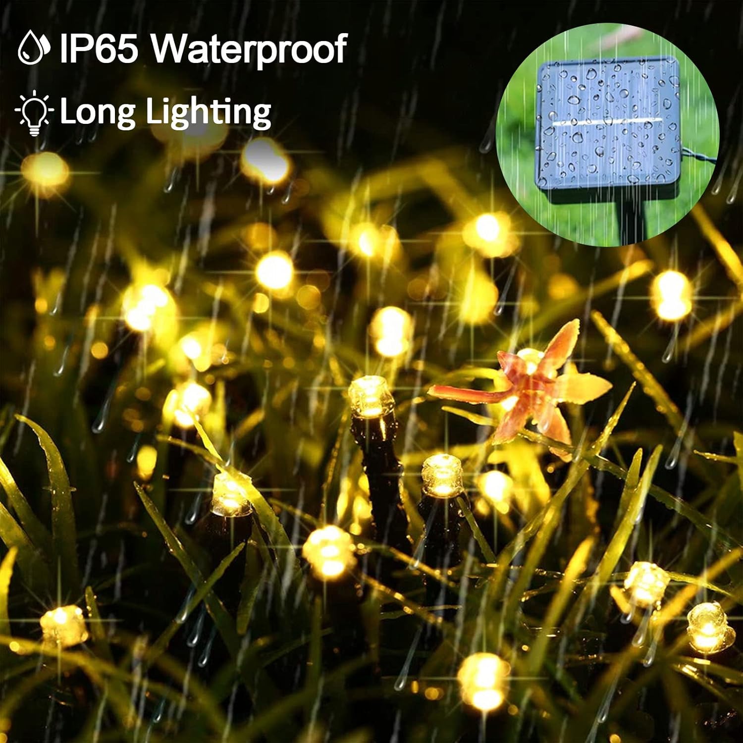 Cordão de Luzes Solares para Jardim, à Prova D'água, 22 m, 8 Modos, 200 LEDs, para Casamento, Natal, Decoração de Natal, Amarelo - 3