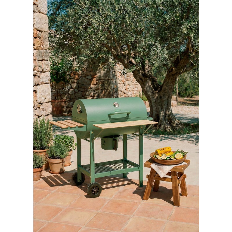 BBQ SMOKEY EASY - Grill z wędzarnią na węgiel drzewny z kółkami