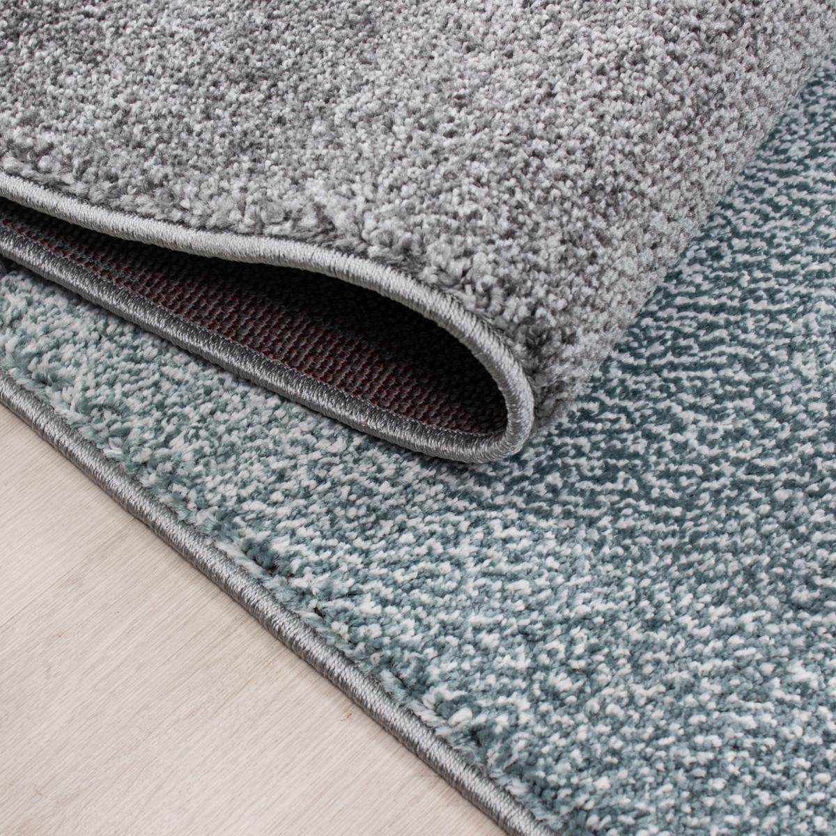 tapis grand salon 160x230 tissé bleu et gris rectangle motif géométrique KARLUK - 3