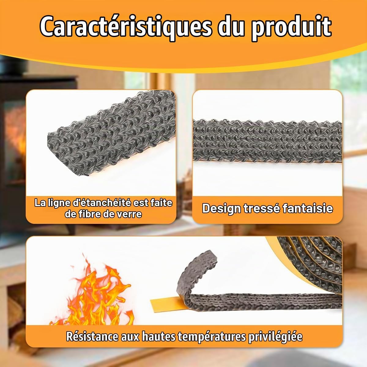 Joint Insert Cheminée, Joints Tressé Auto-adhésive pour Poêle, Porte de ...