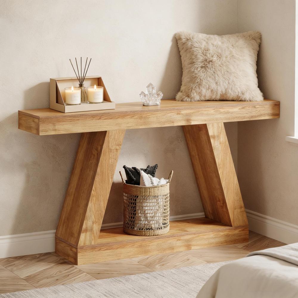 Konsola z naturalnego MDF, nowoczesna do przedpokoju i salonu, bufet, stolik za sofę, mebel do korytarza, 140×30×80 cm